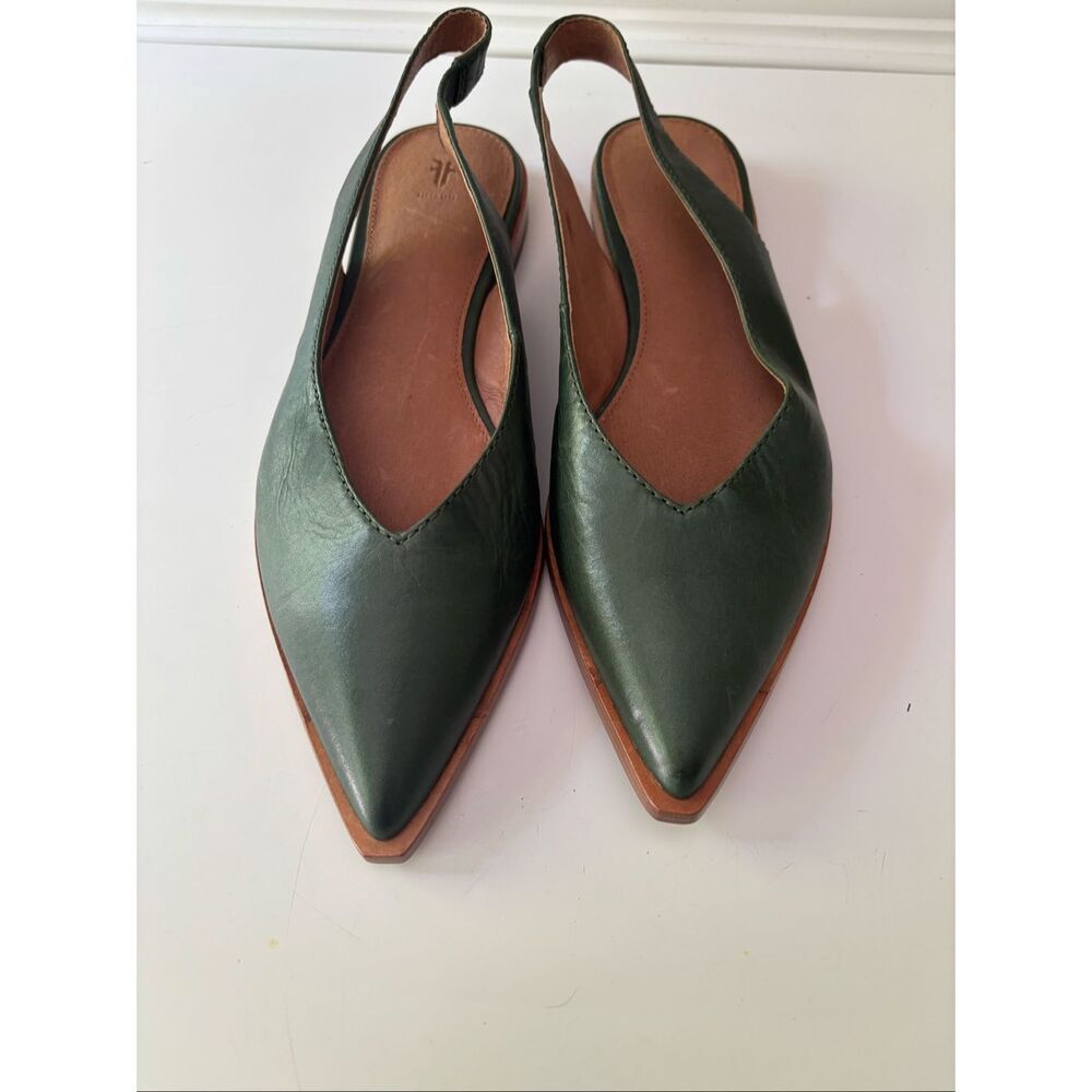 Frye Green Leather Slingback Flats